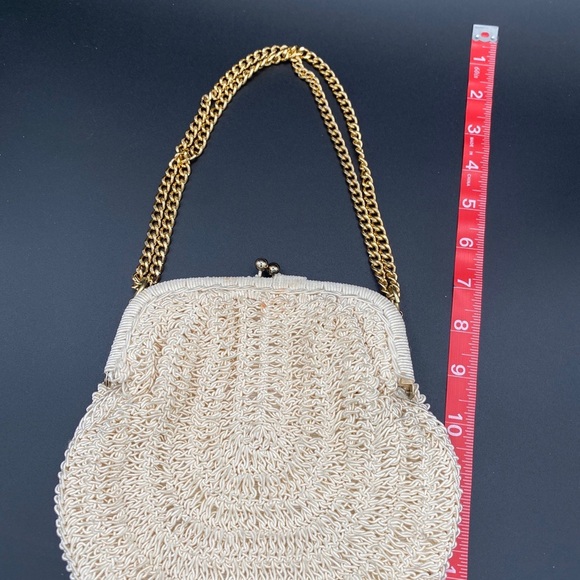 Cream Evening Bag with Gold Chain and Snap Closure - Picture 9 of 9